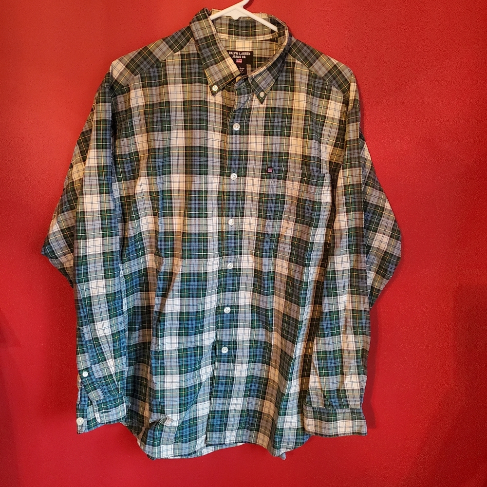 Ralph Lauren long sleeves button down plaid shirt for men size L